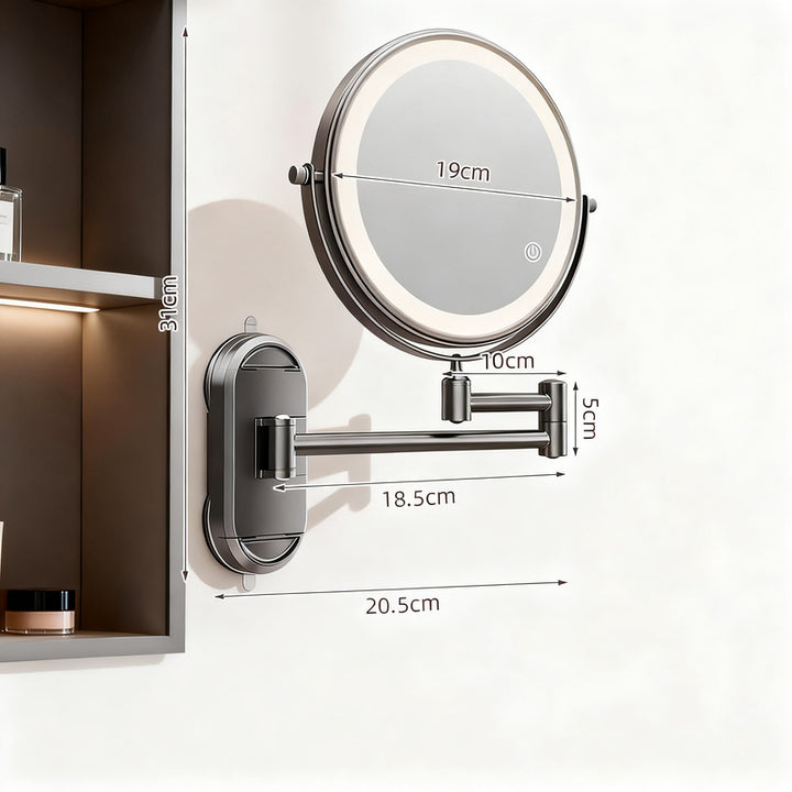 Cosmetic mirror with LED light and suction cup