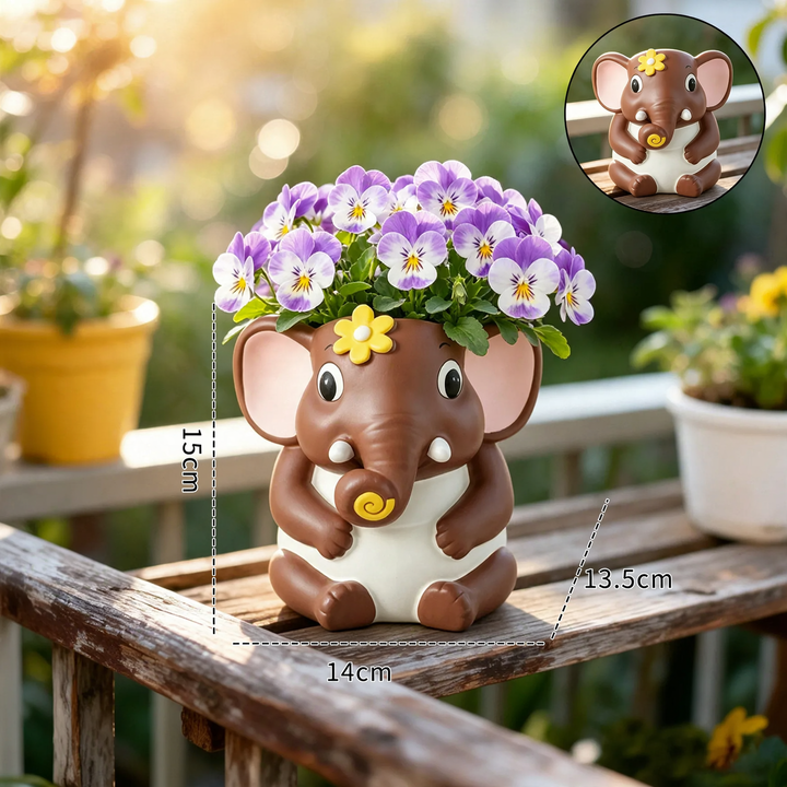 Elephant flower pot made of plastic, hand-painted