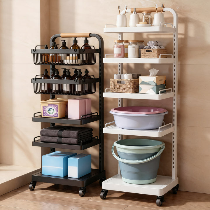 Multi-tiered shelf with wheels, 3–4 levels, steel