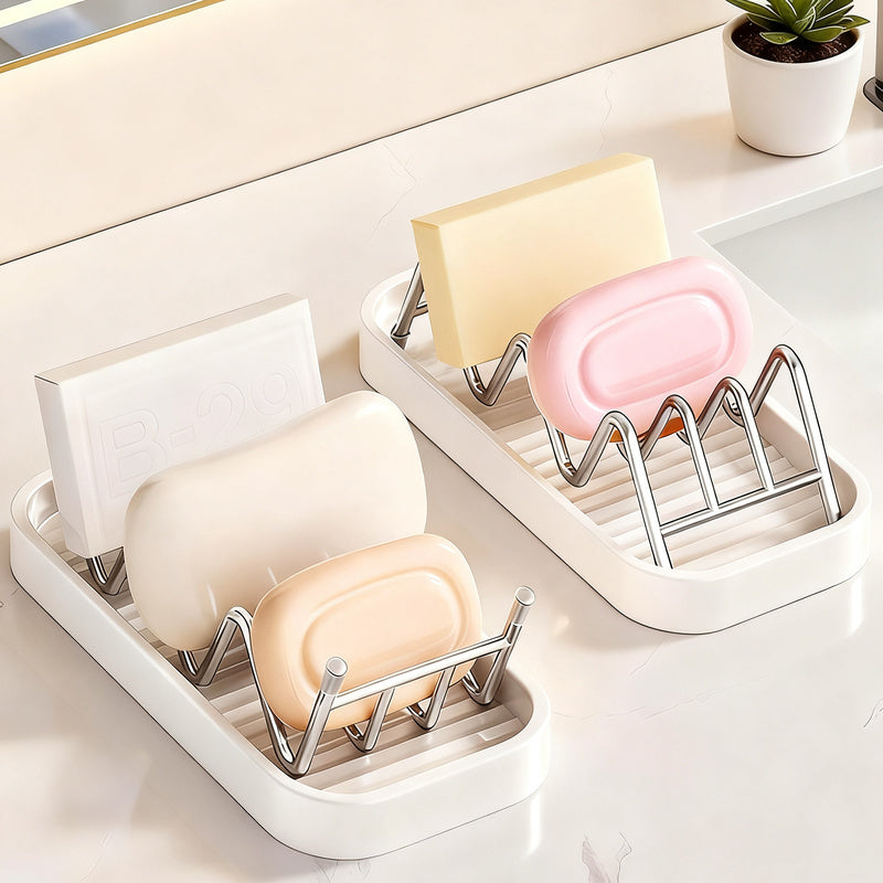 Soap dish made of stainless steel with shelf
