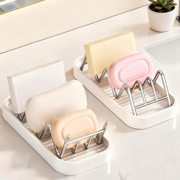 Soap dish made of stainless steel with shelf