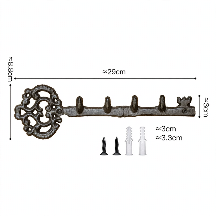 Iron wall hooks with key motifs