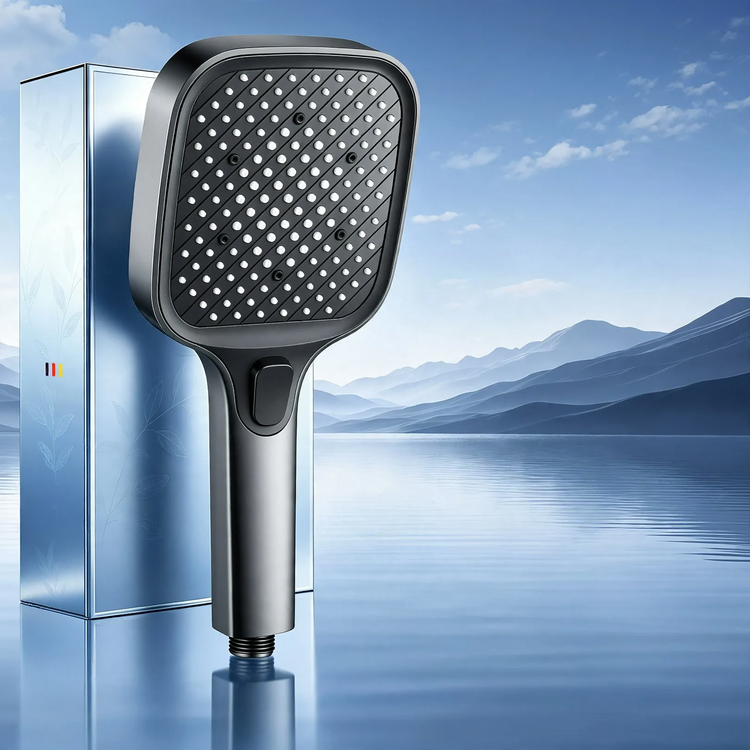 Square rain shower head with pressure boost, ABS, 3 functions