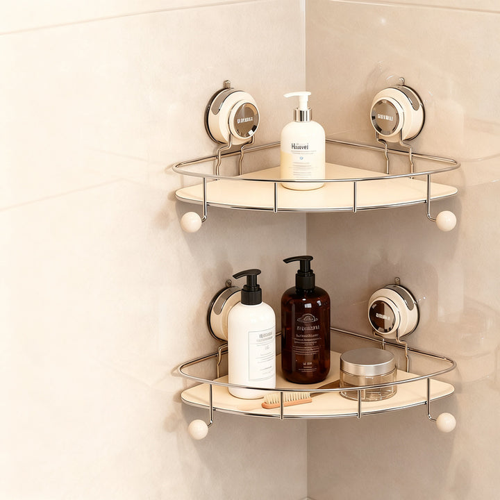 Stainless steel suction cup wall shelf for bathroom