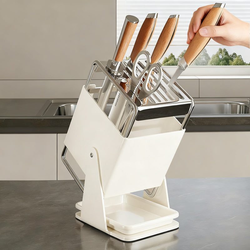 Rotatable knife block made of stainless steel, large capacity