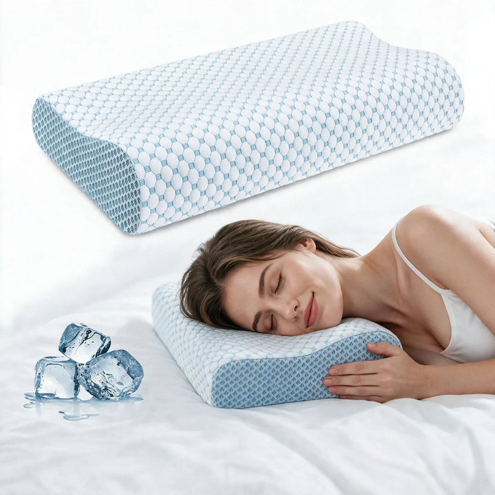 Memory foam neck support pillow with ice crystal cover