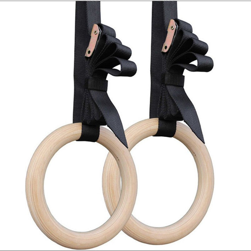 Wooden gymnastics rings with strap