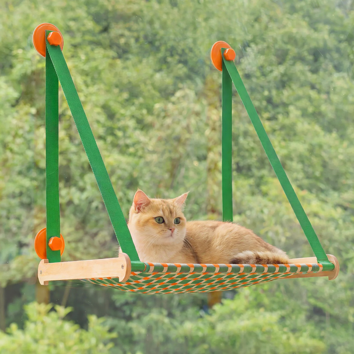 Hanging cat hammock with suction cup, handwoven, breathable