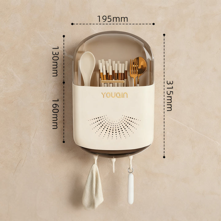 Wall-mounted chopstick holder with lid or open