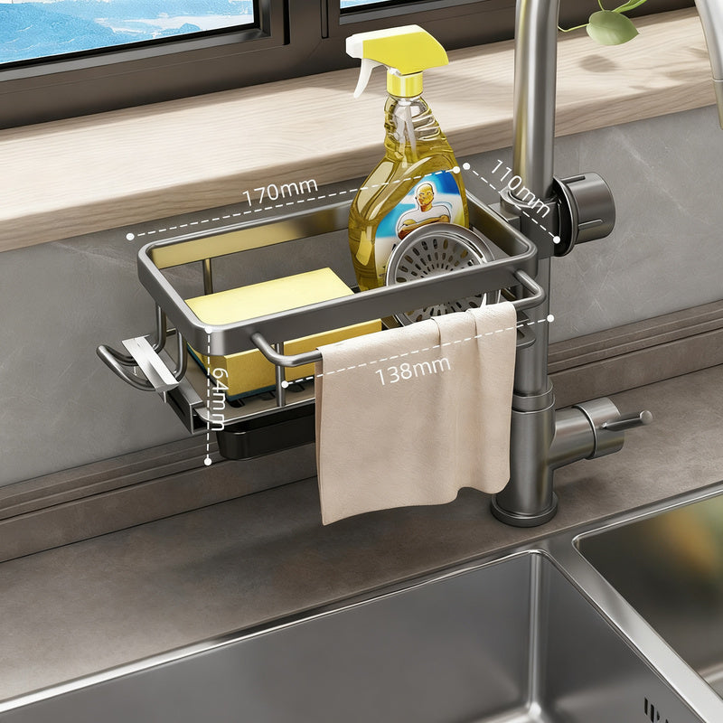 Aluminum sink organizer with drain tray