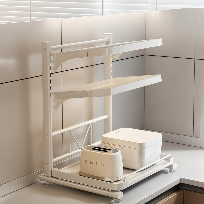 Microwave and kitchen appliance shelf, multi-tiered