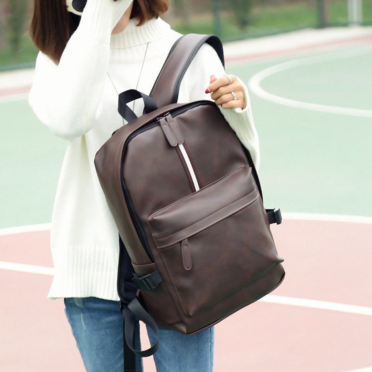 Men's backpack, PU leather, compact, for laptops up to 14 inches