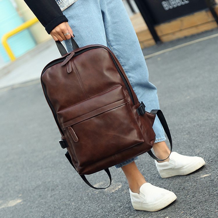 Men's backpack, PU leather, compact, for laptops up to 14 inches