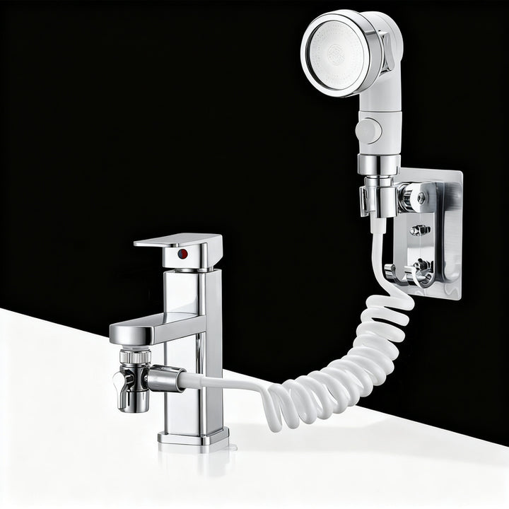 Faucet attachment with shower head and filtration
