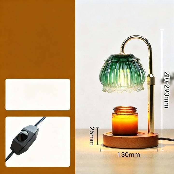 Wax melting lamp with wooden base