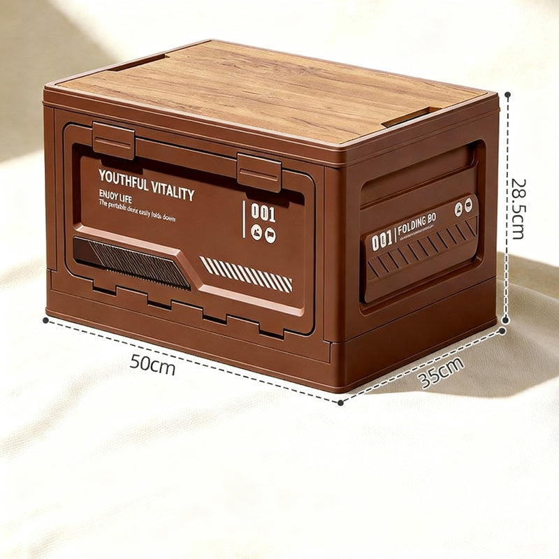 Foldable camping box with wooden lid, 40–50 L