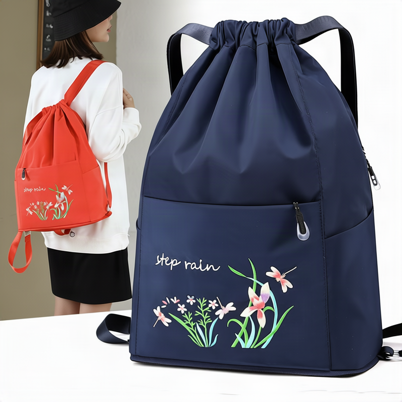 Double Backpack, Nylon, foldable, embroidered