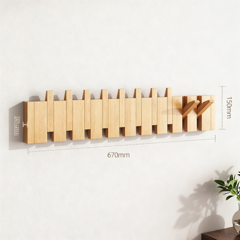 Wood wall coat rack made of beech, 3–12 hooks