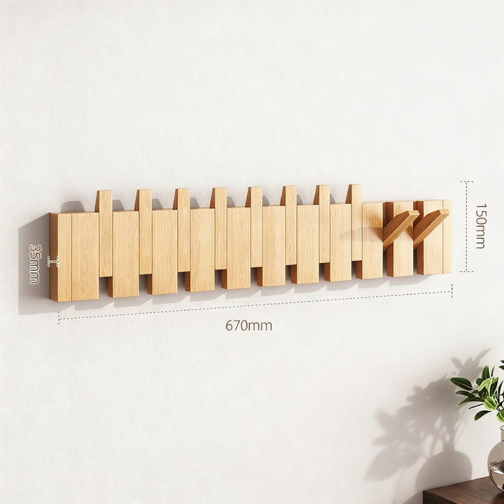 Wood wall coat rack made of beech, 3–12 hooks