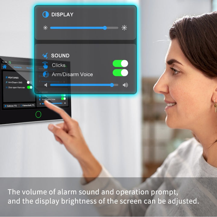 Alarm system with 7-inch touch screen, WiFi+4G