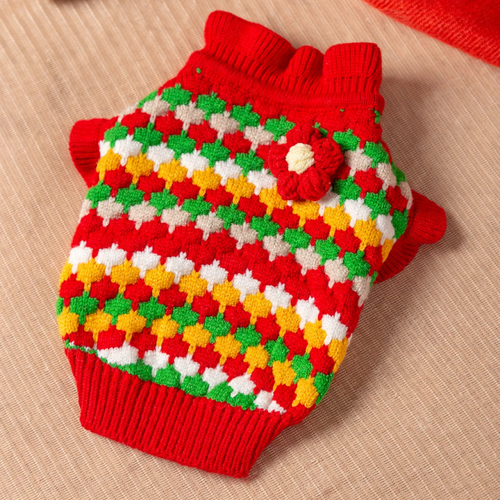 Pet Knit Sweater with Floral Pattern