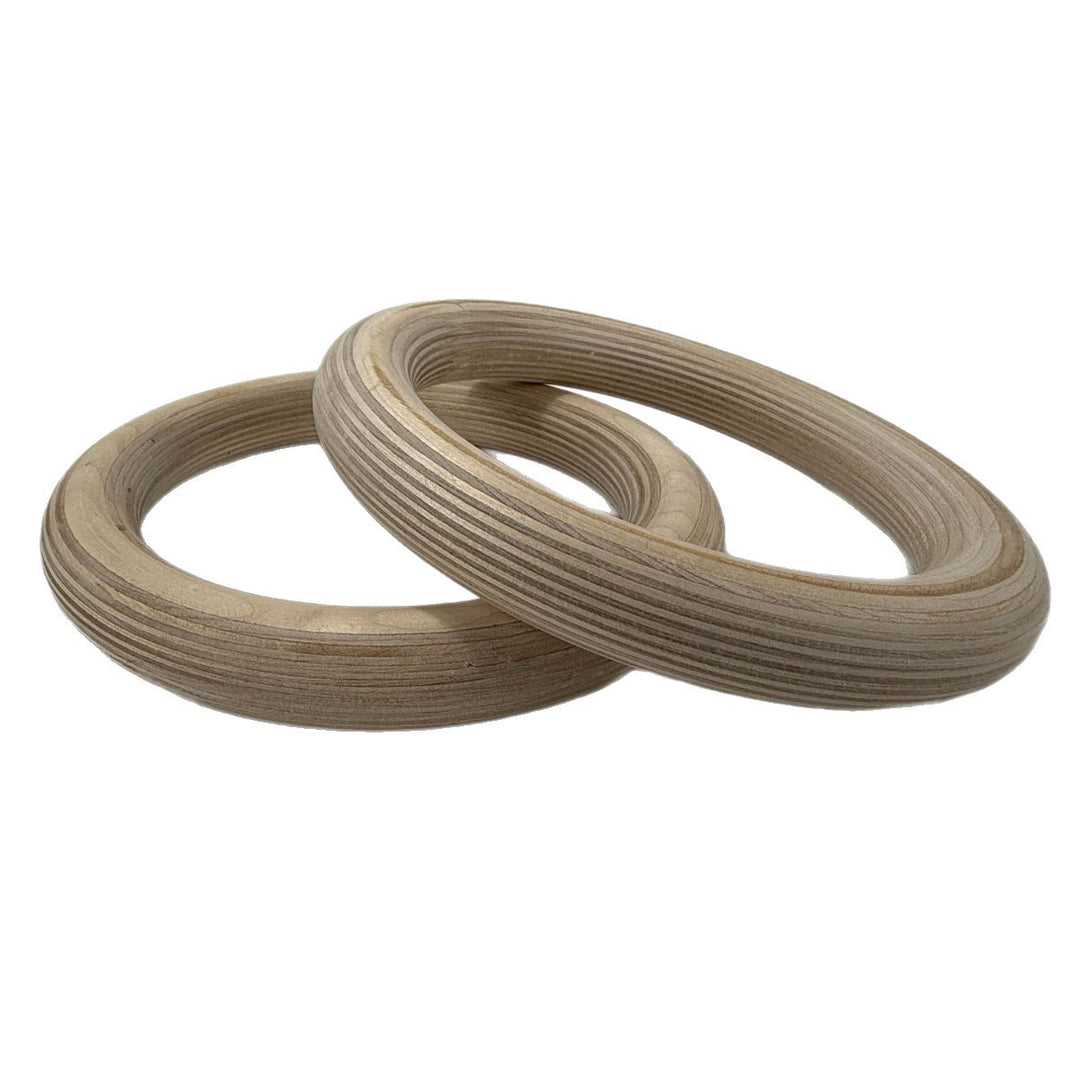 Wooden gymnastics rings with strap