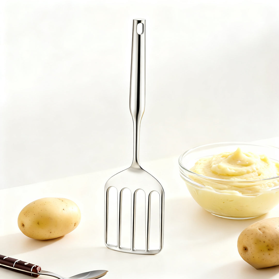 Stainless steel potato press