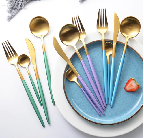 Luxury 24-Piece Gold-Silver Cutlery Set for Stylish Table Setting Noxord