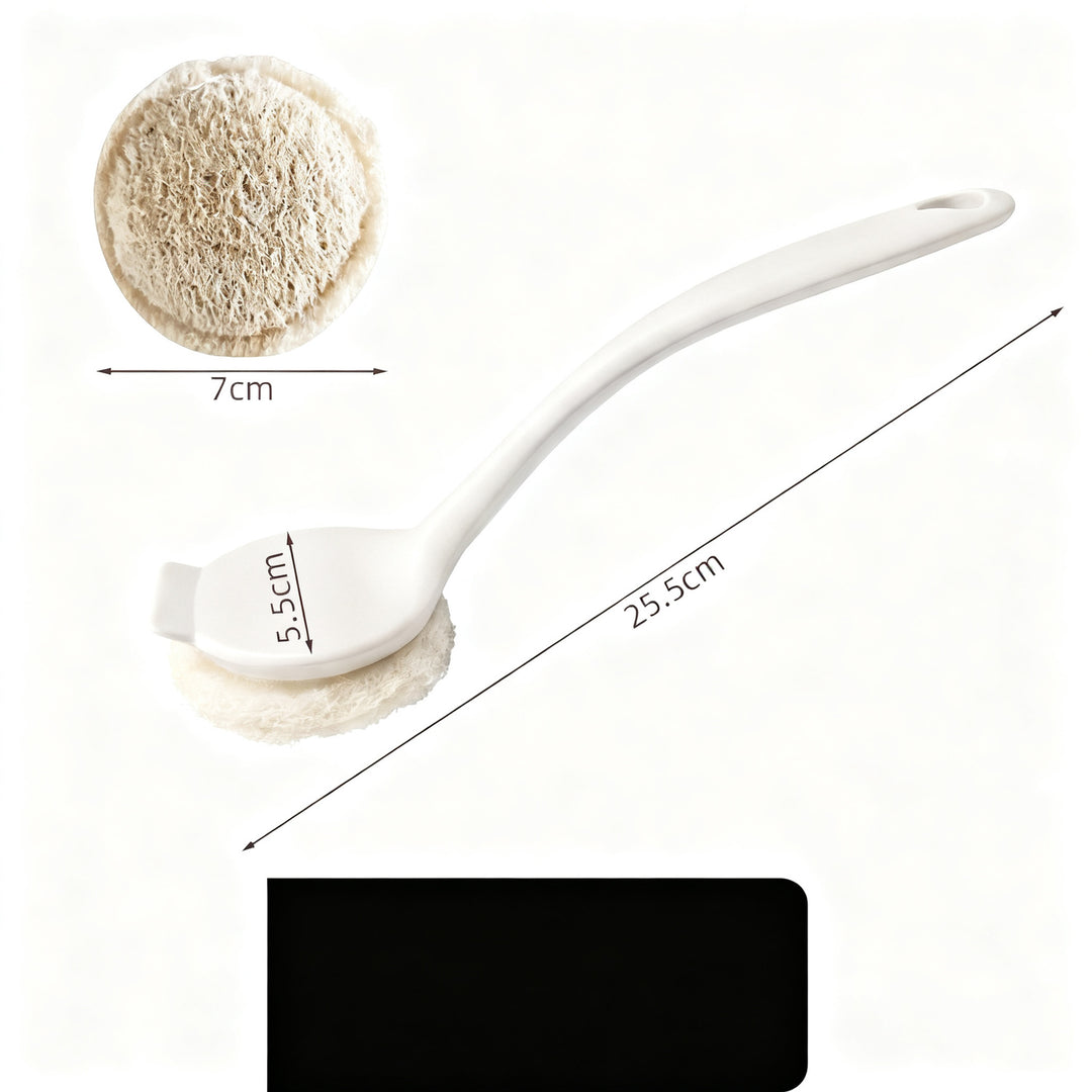 Pot brush with loofah sponge, long handle