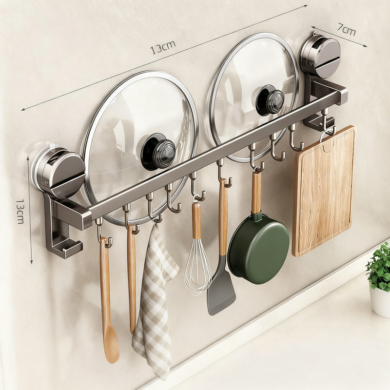 Kitchen hanging rod with hooks made of aluminum