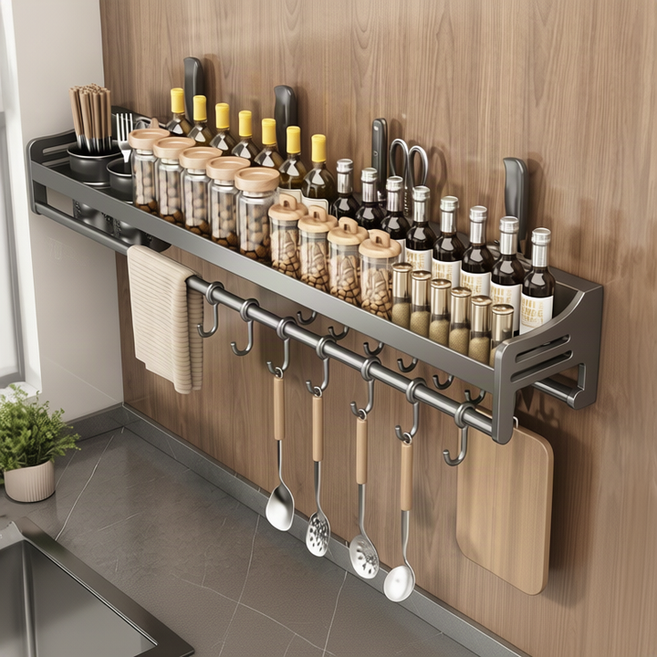 Stainless steel wall shelf with knife holder