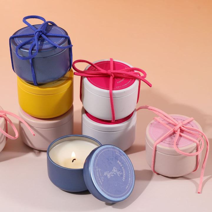 Scented candle in pastel colors, soy wax blend