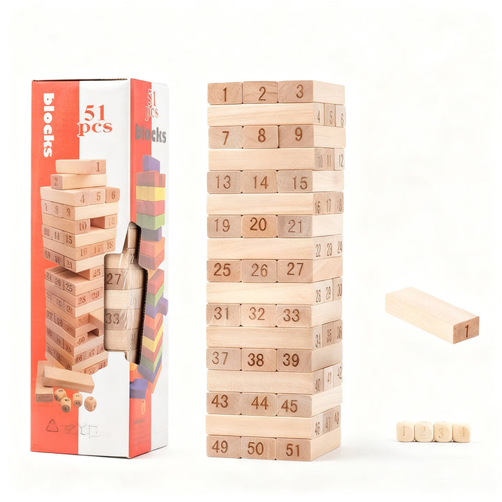 Wood stacking game, 48–51 pieces