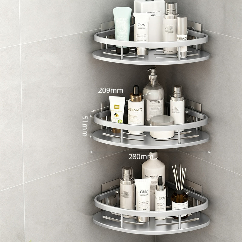 Wall shelf bathroom, triangular, no drilling, aluminum