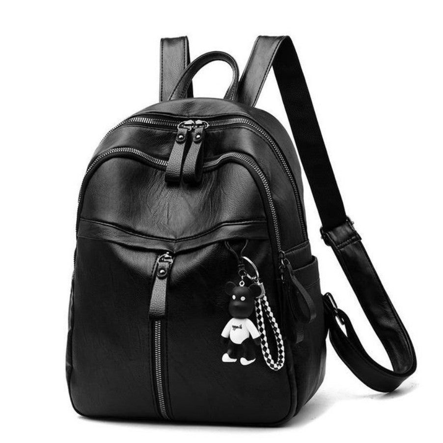 Double shoulder backpack with soft faux leather look