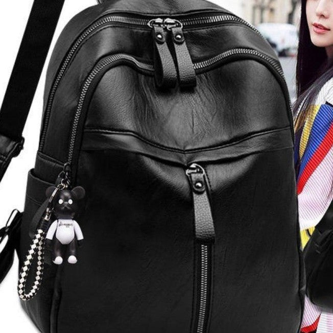 Double shoulder backpack with soft faux leather look