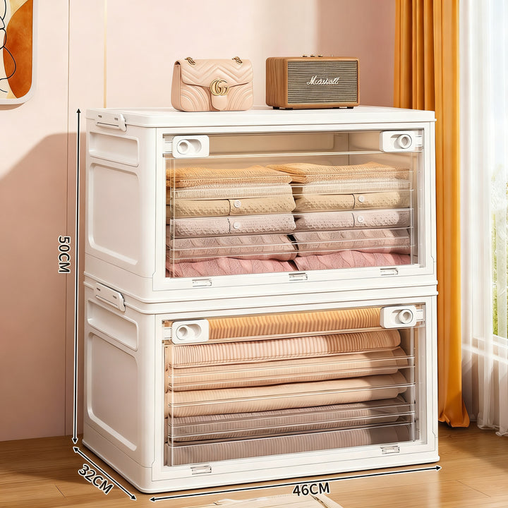 Transparent collapsible storage box with lid