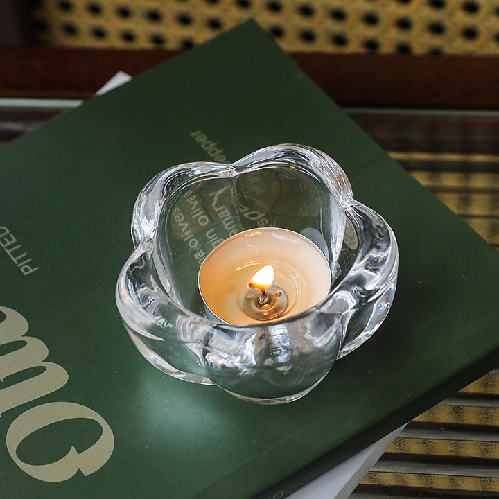 Glass candle holder five-leaf design, European style