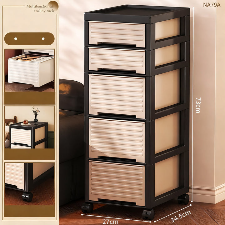 Plastic storage cabinet, multi-layer, with wheels