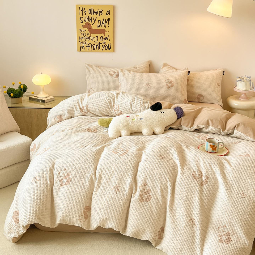 Cotton bedding set with waffle pattern, 100% cotton