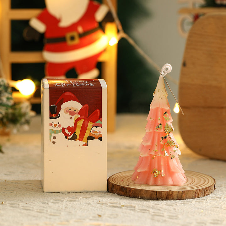 Scented candle Christmas tree made of soy wax with gold leaf