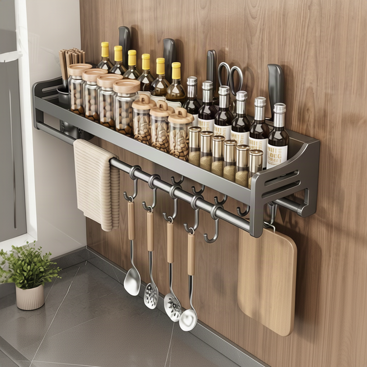 Stainless steel wall shelf with knife holder