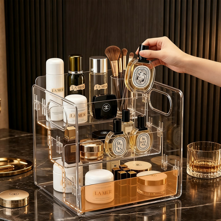 Transparent cosmetic and desk organizer