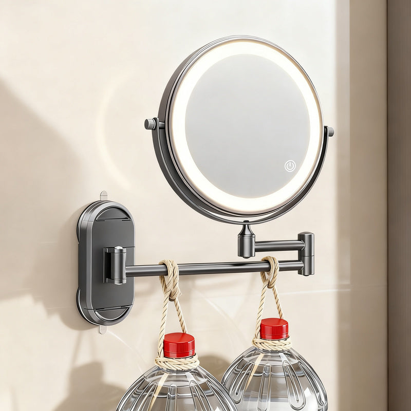 Cosmetic mirror with LED light and suction cup