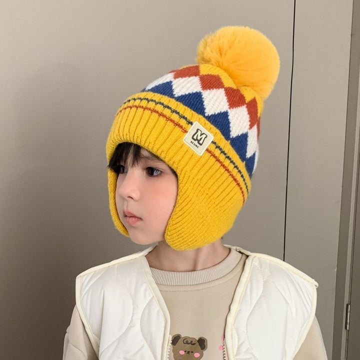 Children's hat with earflaps, knitted, warm