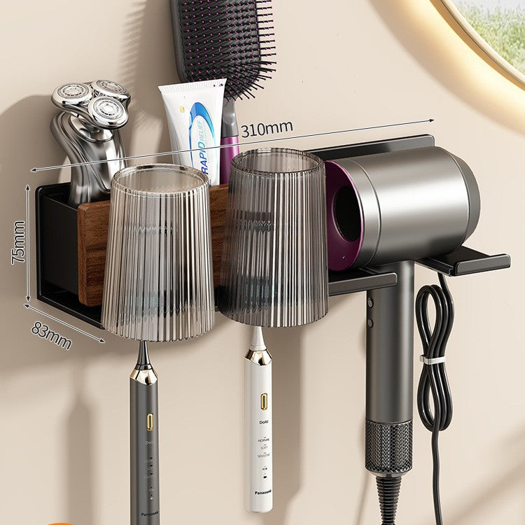 Toothbrush holder with hairdryer holder, wall-mounted