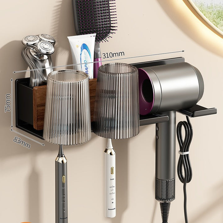Toothbrush holder with hairdryer holder, wall-mounted