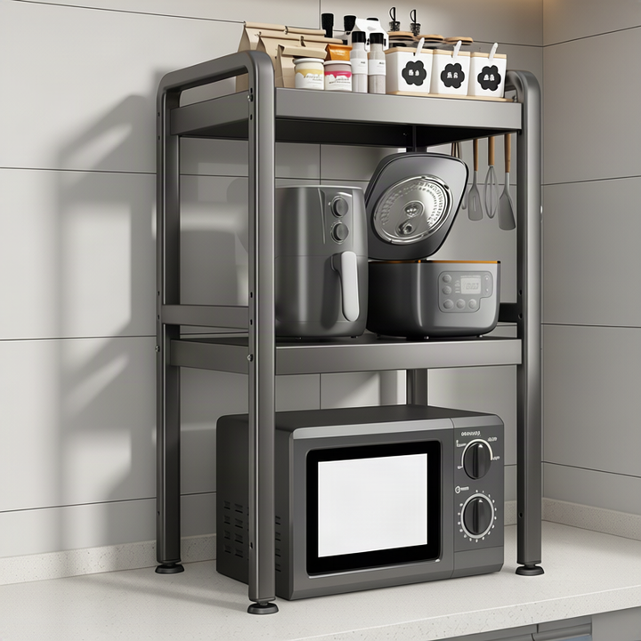 Expandable kitchen cart, steel frame, 2–3-layer
