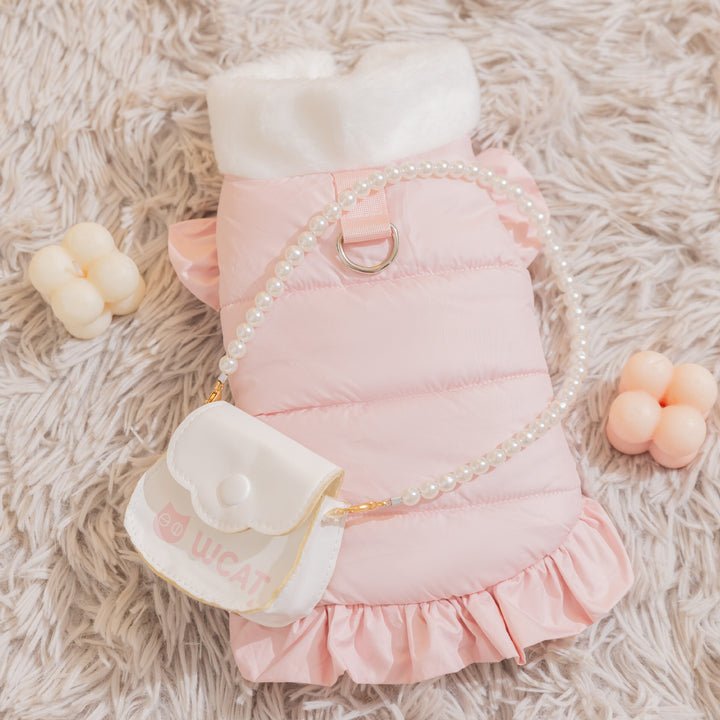 Warm dress for cats, peach skin and lambskin