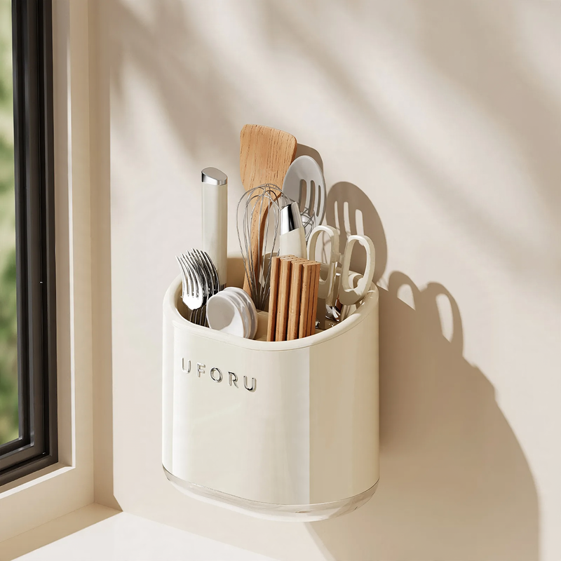 Plastic stick holder with drain, wall mountable